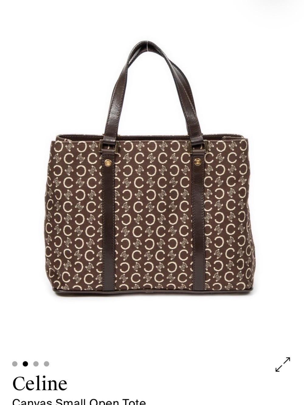 Celine Brown Canvas Logo Tote with Dark Brown Trim